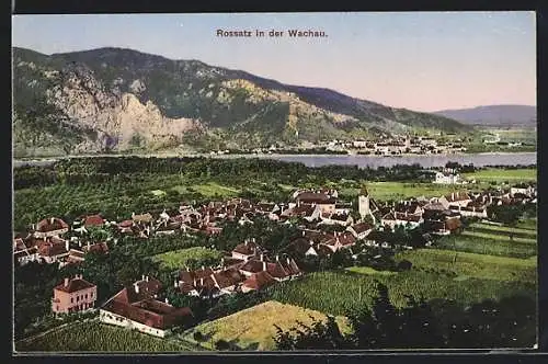 AK Rossatz in der Wachau, Ortsansicht mit Kirche aus der Vogelschau