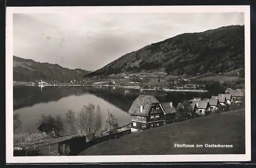 AK Ossiach, Fünfhaus am Ossiachersee aus der Vogelschau