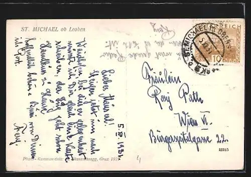 AK St. Michael ob Leoben, Ortsansicht mit Kirche aus der Vogelschau