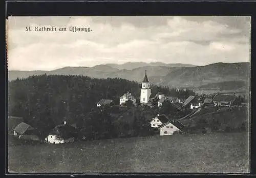 AK St. Kathrein /Offenegg, Gesamtansicht mit Bergen aus der Vogelschau