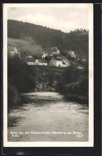 AK Schönberg am Kamp, Flusspartie mit Blick auf den Ort