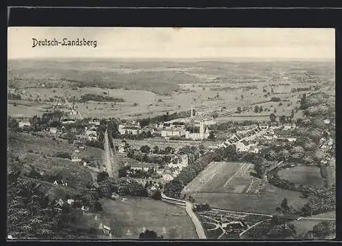 AK Deutsch-Landsberg, Ortsansicht mit Umgebung aus der Vogelschau