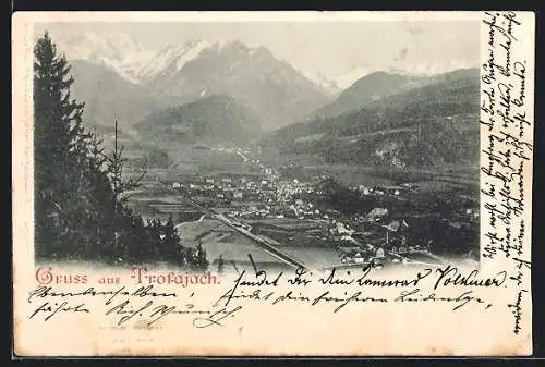 AK Trofaiach, Gesamtansicht mit Bergen aus der Vogelschau