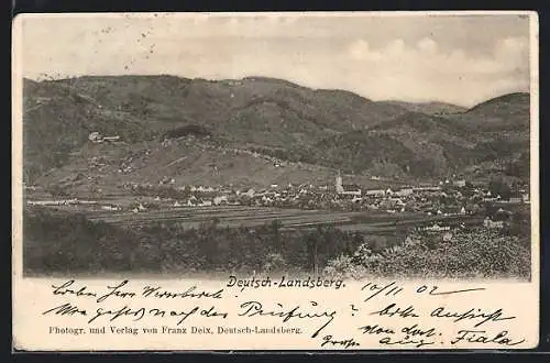 AK Deutsch-Landsberg, Gesamtansicht mit Bergpanorama