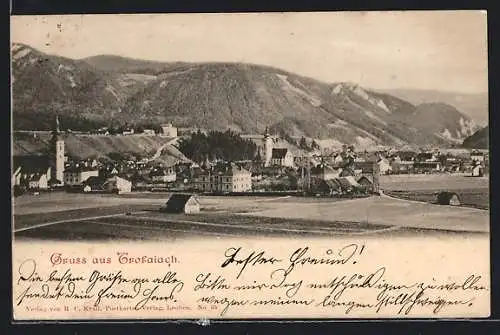 AK Trofaiach, Ortsansicht mit Blick auf die Berge