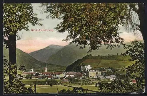 AK Gmünd, Gesamtansicht mit Bergpanorama aus der Vogelschau