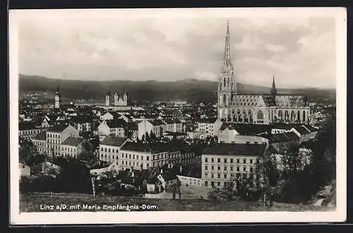 AK Linz a. D., Ortsansicht mit Maria Empfängnis-Dom