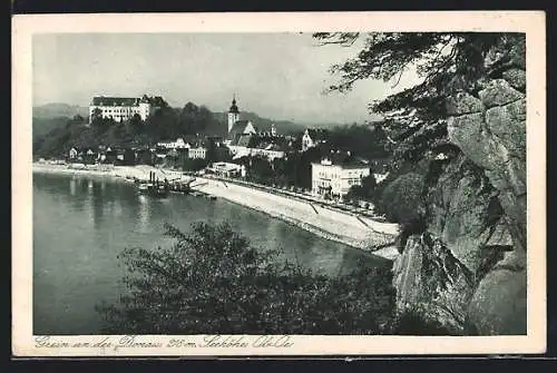 AK Grein an der Donau, Ortsansicht vom Felsen aus