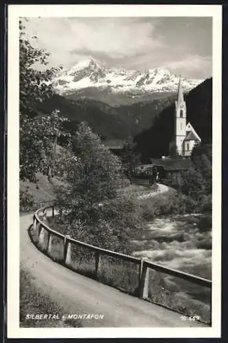 AK Silbertal, Weg ins Dorf mit Flusspartie und Montafon