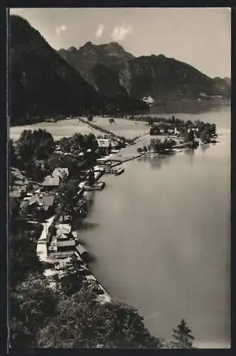 AK Weissenbach am Attersee, Teilansicht mit Schafberg