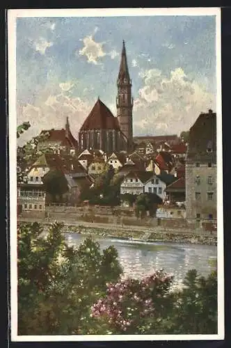 AK Steyr /Ob.-Öst., Uferpartie mit Kirche