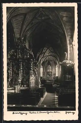 AK St. Wolfgang, Innenansicht der Kirche mit Schwanthaler Altar