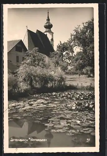 AK Steinbach a. Attersee, Uferpartie mit Kirche