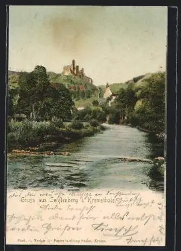 AK Senftenberg i. Kremsthale, Uferpartie mit Burg