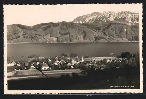 AK Nussdorf am Attersee, Teilansicht mit Bergen