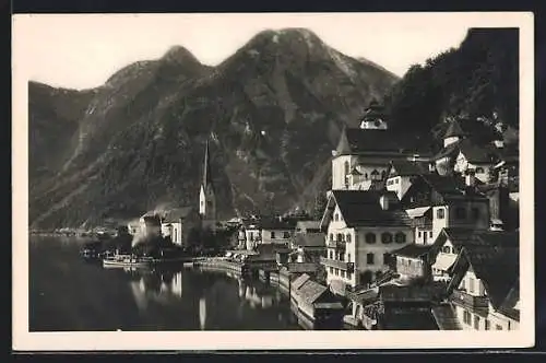 AK Hallstatt, Uferpartie mit Kirche