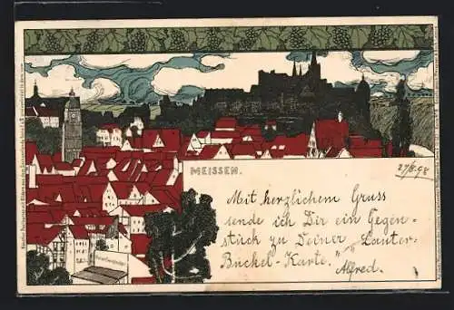Künstler-AK Meissner & Buch (M&B) Nr. 9: Meissen, Teilansicht mit Burg und Kirche