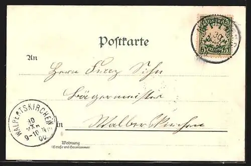 Lithographie München, Karlsplatz mit Strassenbahn