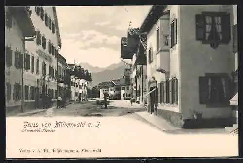 AK Mittenwald, Blick in die Obermarkt-Strasse