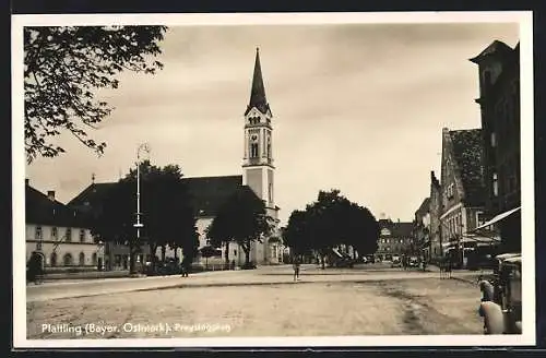 AK Plattling /Bayer. Ostmark, Preysingplatz mit Kirche