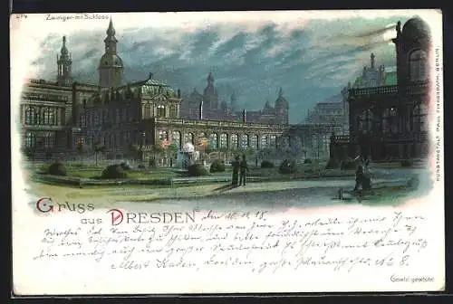 Lithographie Dresden, Zwinger mit Schloss