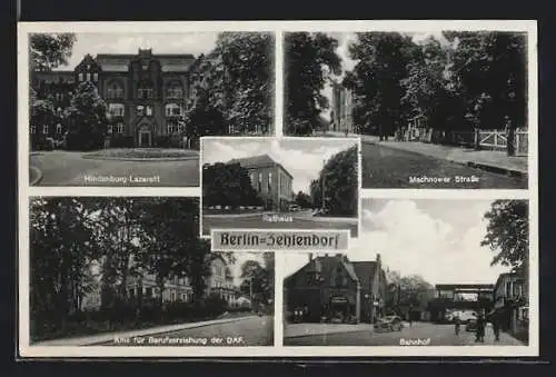 AK Berlin-Zehlendorf, Hindenburg-Lazarett, Rathaus, Bahnhof