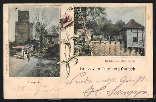 AK Durlach, Restaurant Zum Burghof auf dem Turmberg