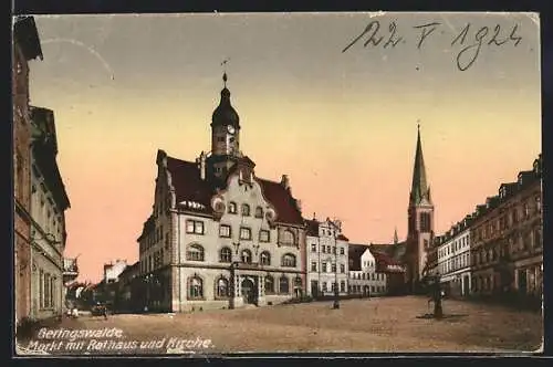 AK Geringswalde, Markt mit Rathaus und Kirche