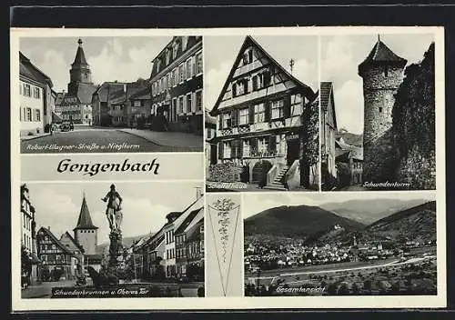 AK Gengenbach, Robert-Wagner-Strasse und Nieglturm, Scheffelhaus