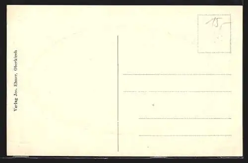 Präge-AK Zell a. H., Ortsansicht mit Kirche gegen die Berge, Holzimitats-Passepartout
