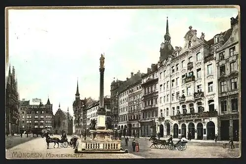 AK München, Marienplatz mit Hotel Peterhof