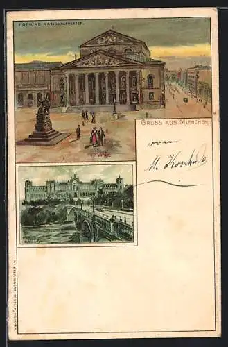 Künstler-AK Carl Münch: München, Hof- und Nationaltheater
