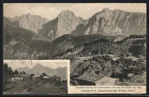 AK Hocheck b. Oberaudorf, Ortsansicht mit Blick auf das Totenkircherl