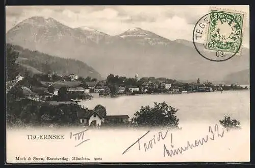 AK Tegernsee, Ortsansicht mit Bergen und See