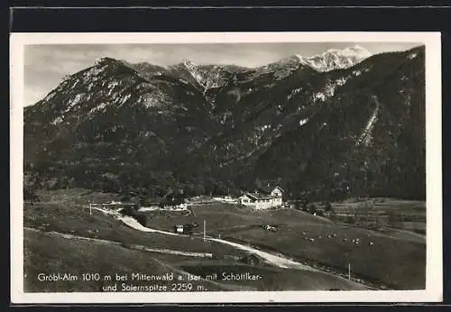 AK Mittenwald, Blick auf die Gröbl-Alm mit Soiernspitze