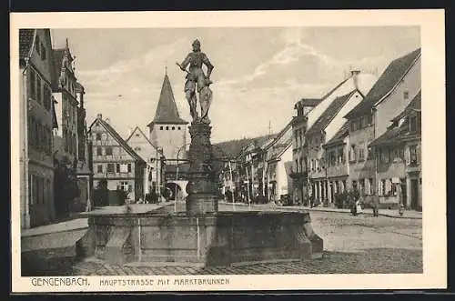 AK Gengenbach, Hauptstrasse mit Marktbrunnen