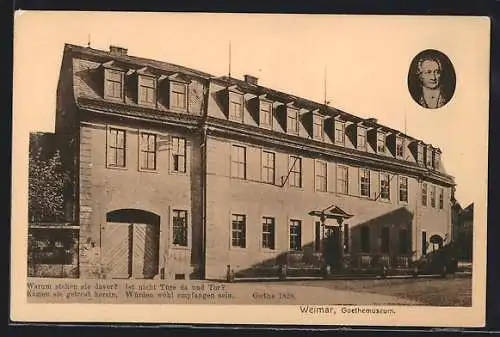 AK Weimar / Thüringen, Goethemuseum und Portrait