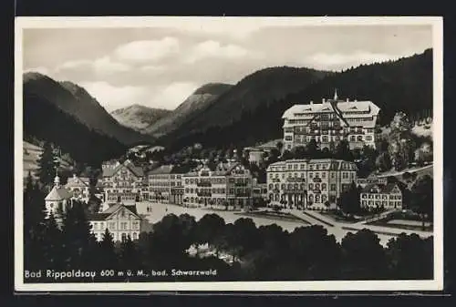 AK Bad Rippoldsau ü. M. bad. Schwarzwald, Ortsansicht aus der Ferne mit Blick auf das Gasthaus