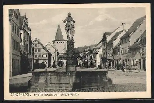 AK Gengenbach, Hauptstrasse mit Marktbrunnen