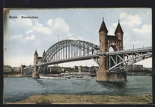 AK Bonn, Rheinbrücke mit Dampfer