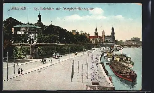 AK Dresden, Dampfschifflandeplatz und Kgl. Belvedere