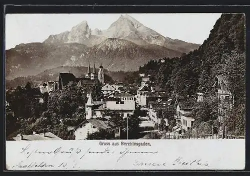 AK Berchtesgaden, Teilansicht mit Kirche