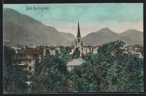 AK Bad Reichenhall, Ortspartie mit Kirche