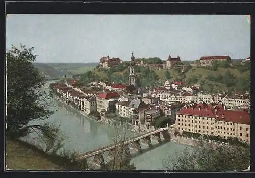 AK Burghausen a. d. Salzach, Teilansicht mit Kirche