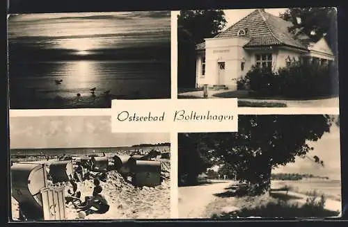 AK Boltenhagen, Ostseebad, Volksbücherei, Strandpartie, Ortspartie