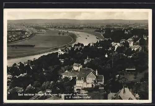 AK Dresden-Bad Weisser Hirsch, Blick vom Hotel Louisenhof nach Dresden und das Loschwitzufer