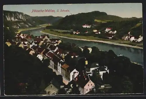AK Pötzscha-Wehlen /S. Schweiz, Teilansicht mit Strassenpartie