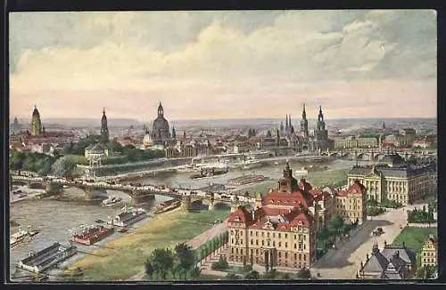 AK Dresden-Neustadt, Zeppelin-Ansicht der Kgl. Ministerien und der Altstadt