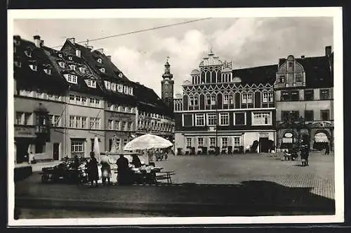 AK Weimar / Thüringen, Markt mit Geschäften und Apotheke