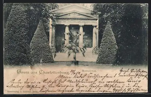 AK Berlin-Charlottenburg, Frontalansicht des Mausoleums im Schlosspark